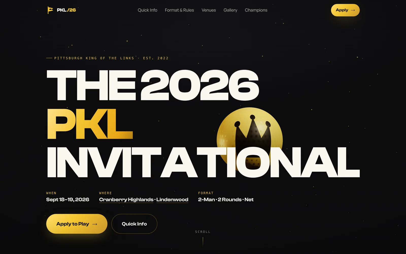The PKL Invitational website homepage, designed and built by Miles Media